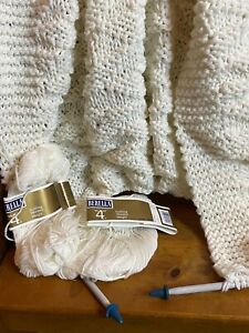 Berella Knit Yarn Crochet Cream Ivory PARTIALLY Complete Blanket Afghan Project