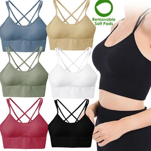 3 Pack Women Cross Back Sport Bras Padded Support Tank Sports Yoga Gym Sleep Bra - Picture 1 of 26