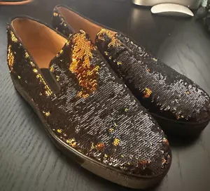 CHRISTIAN LOUBOUTIN BLACK/GOLD SEQUIN SLIP-ON BOAT SNEAKERS MENS. US SZ6 MAGIC!! - Picture 1 of 8
