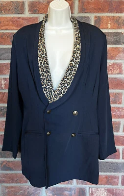 Vintage Casual Corner Double Breasted Blazer Jacket Leapard Print Collar Size 14 - Image 1 of 4