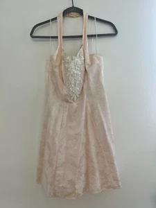 Vintage 90s Prom Dess Halter Sequins Beaded Pale Pink Knee Length Size 7/8 - Picture 1 of 10