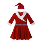 Girls Dress Zipper Back Dresses 3/4 Sleeve Christmas Costume Patchwork Set Xmas