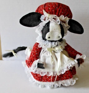 Mucca country ricamo decorazione spilla cuscino abito rosso carino vintage - Foto 1 di 8