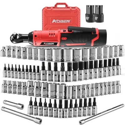 Cordless Electric Ratchet Wrench with 83pc 1/4" to 3/8" impact sockets set,12... - Image 1 of 4