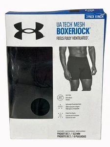 UA Tech Mesh Boxerjock 2-Pack 6" Black Breathable Anti-Odor Lightweight Mens Com - Picture 1 of 3