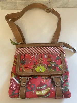 Lily Bloom Christmas Holiday Crossbody Adjustable Purse Red Reindeer Sleigh - Image 1 of 4
