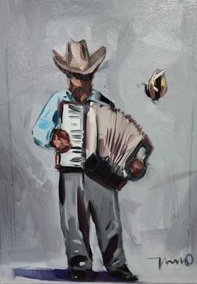 Коллекционный художественный аккордеон мужская живопись Хосе Трухильо изобразительное искусство 16x20 дюймов - Изображение 1 из 4