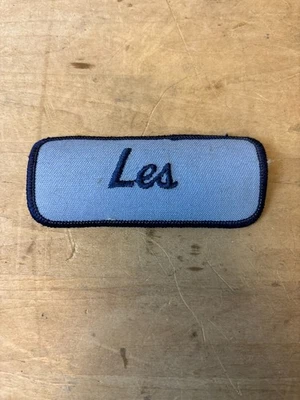 Vtg 70s LES Sew On Embroidered Clothing Jacket Uniform Name Patch BLUE - Image 1 of 3