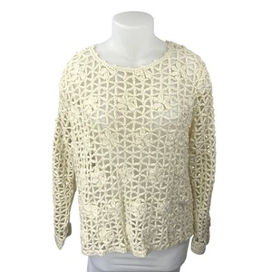 Hippie Laundry Cream White Floral Open Knit Crochet Long Sleeve Sweater Top 2X - Picture 1 of 4