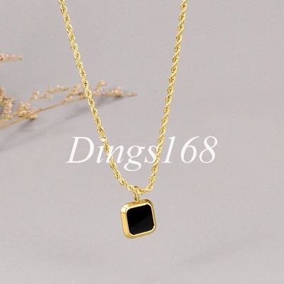 Collar de cadena torcida cuadrado de ónix negro de 12 mm relleno de oro amarillo de 18 quilates de 16"+2" para dama Foto 1 de 4