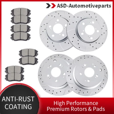 Front Rear Drilled Rotors Discs Brake Pads Brakes Kit Fit 2005-10 Honda Odyssey - Image 1 of 4