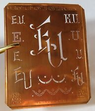 EU E U UE monogram initials letters copper stencil antique LARGE family name vtg