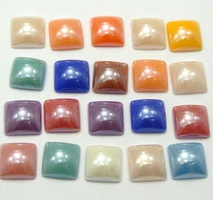 200 Mixed Color AB Square Flatback Glass Cabochon Ceramic Half Pearl 8X8mm - Picture 1 of 10