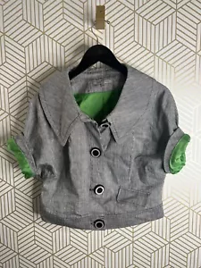People Like Frank 3/4 Sleeve Crop One (H)Button Linen Blend Lightweight Jacket 4 - Picture 1 of 11