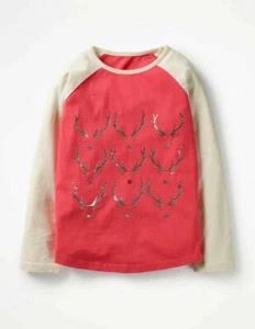 NWT 4/5 Mini Boden Christmas Tee Top Glittery Deer Raglan Sleeves LAST One - Picture 1 of 3