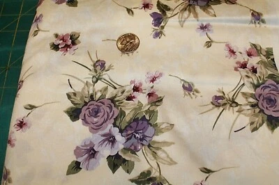 Large Floral Purple on Cream Karen Jarrar Cotton Sateen Quilt Fabric Marcus 43" - Image 1 of 2