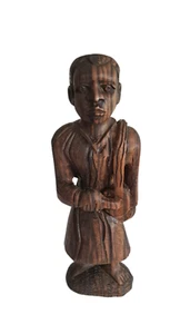 Vintage African Art Statue Zebra Wood Hand Carved Man Drummer 14.5" H - Picture 1 of 19