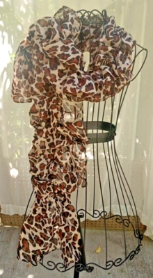 Ruffled Scarf Lightweight Animal Print  Leopard Design Penelope Ann New - Image 1 of 4