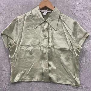 Jonathan Martin Silk Button Shirt Women's Large Green - Picture 1 of 6