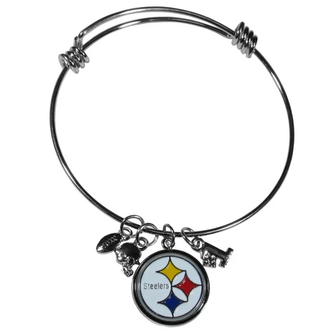 Pittsburgh Steelers Wire Bangle Bracelet with Charms NFL Football Jewelry Cover