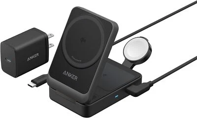 Anker MagGo 3-in-1 Wireless Charging Station Qi2 Certified 15W MagSafe for Apple - Image 1 of 4