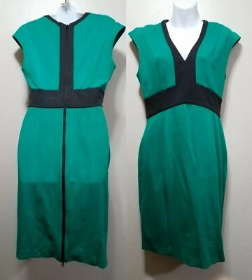 Vestido Vaina Narciso Rodriguez Verde y Gris Cuello en V ColorBlock Espalda Cremallera ~ S M3020 Foto 1 de 4