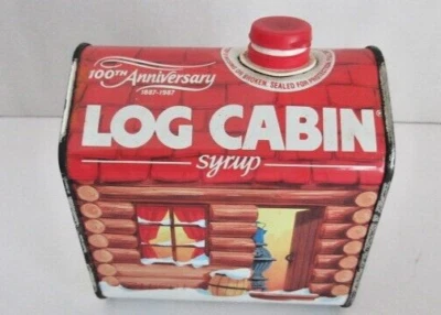 Vintage 1987 Red Log Cabin Maple Syrup Tin Can 100th Anniversary General Foods  - Image 1 of 4