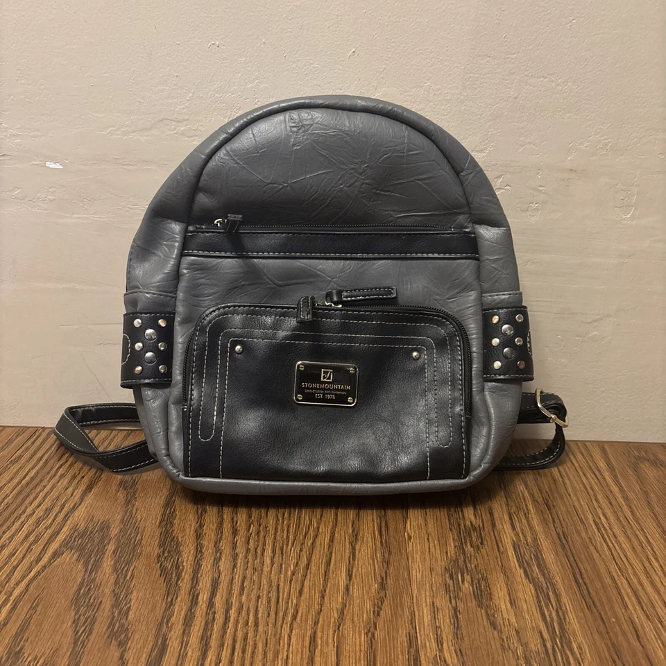 STONE MOUNTAIN Gray/Black  Leather Backpack Bag Handbag Purse - Image 1 of 4