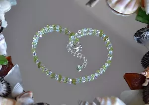 Hawaiian Peridot Gemstone, Crystal & Italian .925 Sterling Anklet 10 to 12 inch - Picture 1 of 12