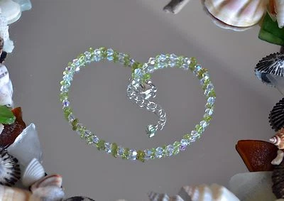 Hawaiian Peridot Gemstone, Crystal & Italian .925 Sterling Anklet 10 to 12 inch - Image 1 of 4