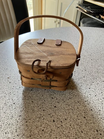 Longaberger Small Purse Basket Leather Hinges Kiddie Picnic Retired Vintage Cover
