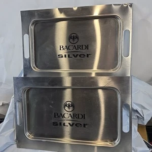 2 - Bacardi Silber Bar Restaurant Serviertabletts Glänzendes Metall 11" x 17" Schwerlast - Bild 1 von 15