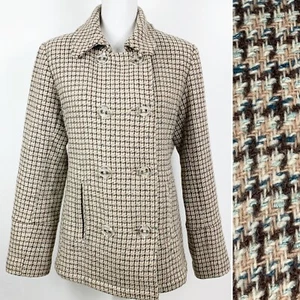 Studio Y Size Medium Coat Wool Blend Double Breasted Plaid Knit Brown Pink - Picture 1 of 6