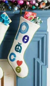 BRAND NEW Jonathan Adler Stocking PEACE Embellished Stocking Ivory Felt Sequin - Picture 1 of 1