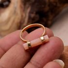 Peach Moonstone Pencil Ring Size 7 Sterling 925 Silver Gold Plated Jewelry