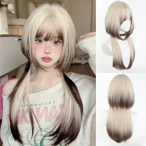 Harajuku Layered Long Straight Hair Jellyfish Head Hime Cut Wig Daily Wear - Picture 1 of 12