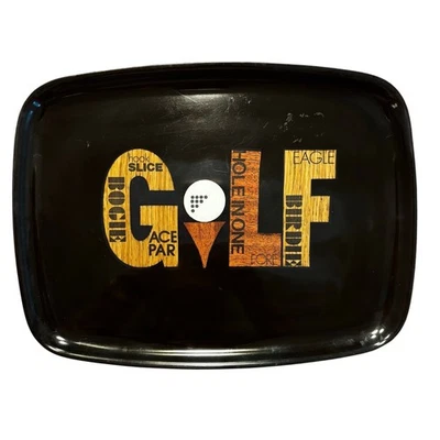 Bandeja de servir Couroc vintage mediados de siglo tema GOLF negro y tostado único hombre cueva Foto 1 de 4