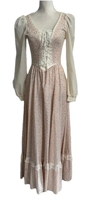 Vestido romántico vintage Gunne Sax XS/pequeño estampado floral corsé cabaña pradera Foto 1 de 4