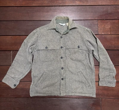 Vintage 70’s Woolrich Salt & Pepper Striped Button Down Shacket Wool Shirt Men L - Image 1 of 4