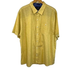 Mens Even Tide Linen Cotton Mustard Shirt Short Sleeve Beachy Business 2XL - Picture 1 of 9