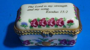 porcelain trinket box hinged vintage Prayers Lord is my strength & my song - Picture 1 of 6