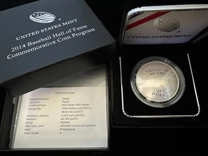 2014 P BASEBALL HALL OF FAME COMMEMORATIVE PROOF SILVER DOLLAR W/ BOX + COA - Picture 1 of 1