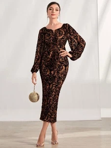 Modely Damask Print Ruched Bodycon Dress Size L - Picture 1 of 5