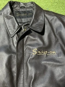 Vintage Snap-On Tools Leather Bomber Jacket Large Brown Quilted Full Zip Coat - Picture 1 of 8