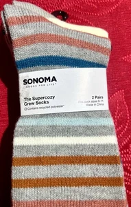 NEU Sonoma Supercozy Pack Crew-Socken 9-11 Merinowolle grau gelb Posten 2 Paar Neu mit Etikett - Bild 1 von 5