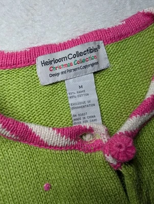 Cárdigan Botón Vacaciones Navidad Coleccionables Reliquia Verde/Rosa Santa Med Foto 1 de 4