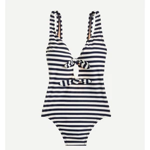 J CREW Einteiler Badeanzug mit Schleife vorne klassische Streifen Damengröße 6 blau cremefarben - Bild 1 von 9