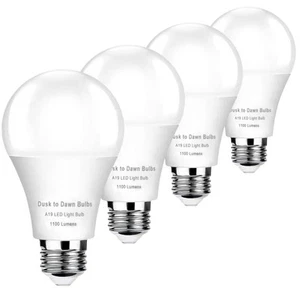 4 Pack Dusk to Dawn Light Bulbs Outdoor, 2700K Warm White 1100LM,Sensor A19 L... - Picture 1 of 6