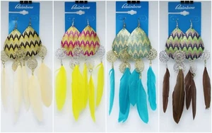 Großhandel 12 Paar helle lange bunte Feder Ohrringe in 4 Farben #E1135-54 - Bild 1 von 6