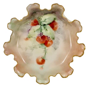 Belleek Willets Bowl Strawberries Porcelain Hand Paint Double Ruffled Antique - Picture 1 of 8
